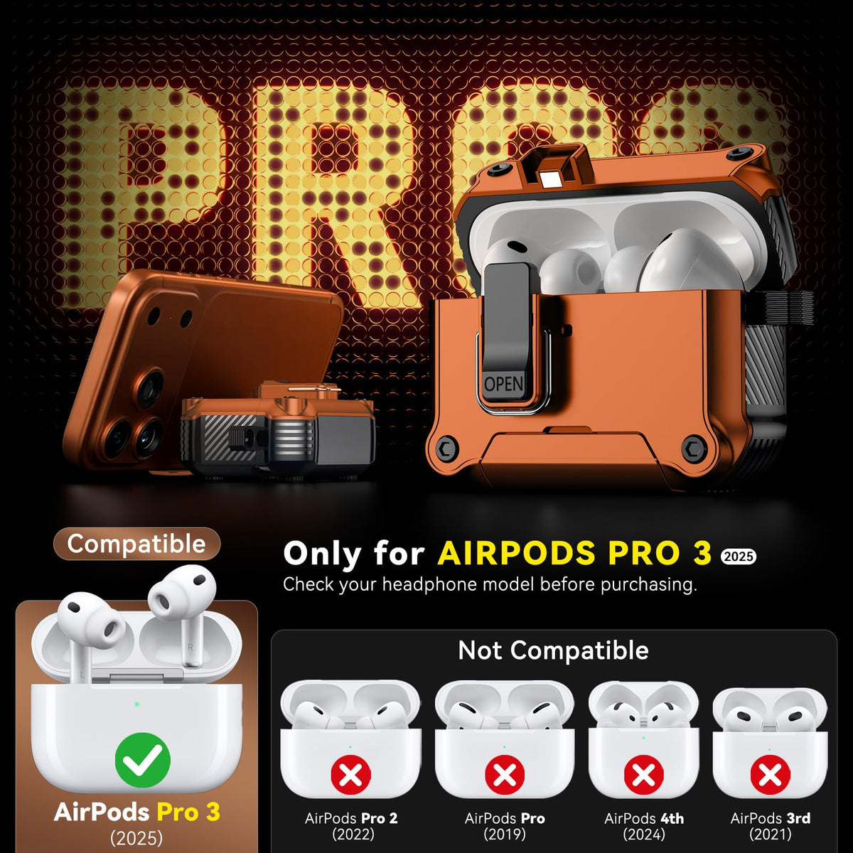 Inesore AirPods Pro 3 case with automatic snap switch for one-handed use