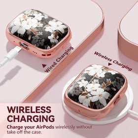 Inesore AirPods Pro 3 case black gold with flower design.