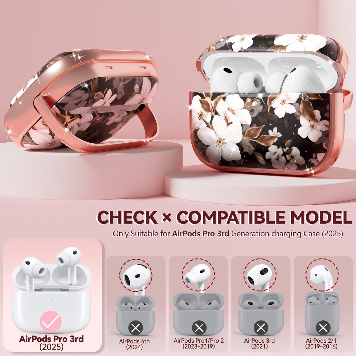 Inesore AirPods Pro 3 case with metal carabiner for easy attachment.
