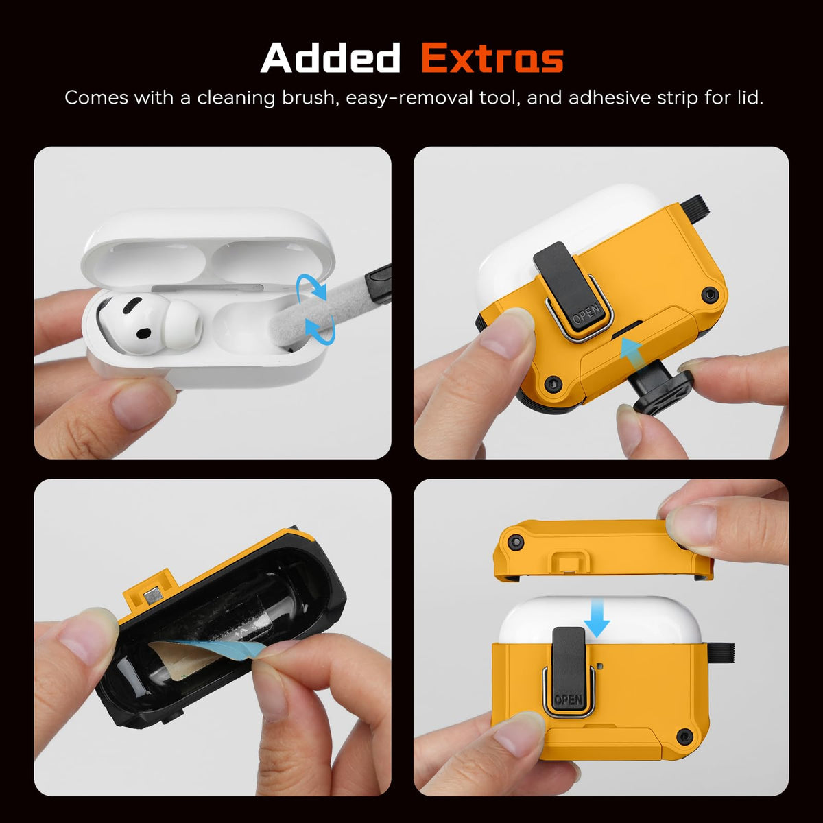 Inesore AirPods Pro 3 case includes cleaning kit and accessories.
