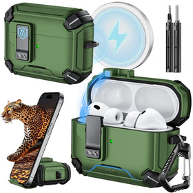 Inesore AirPods Pro 3 case in dark green with built-in stand for hands-free viewing