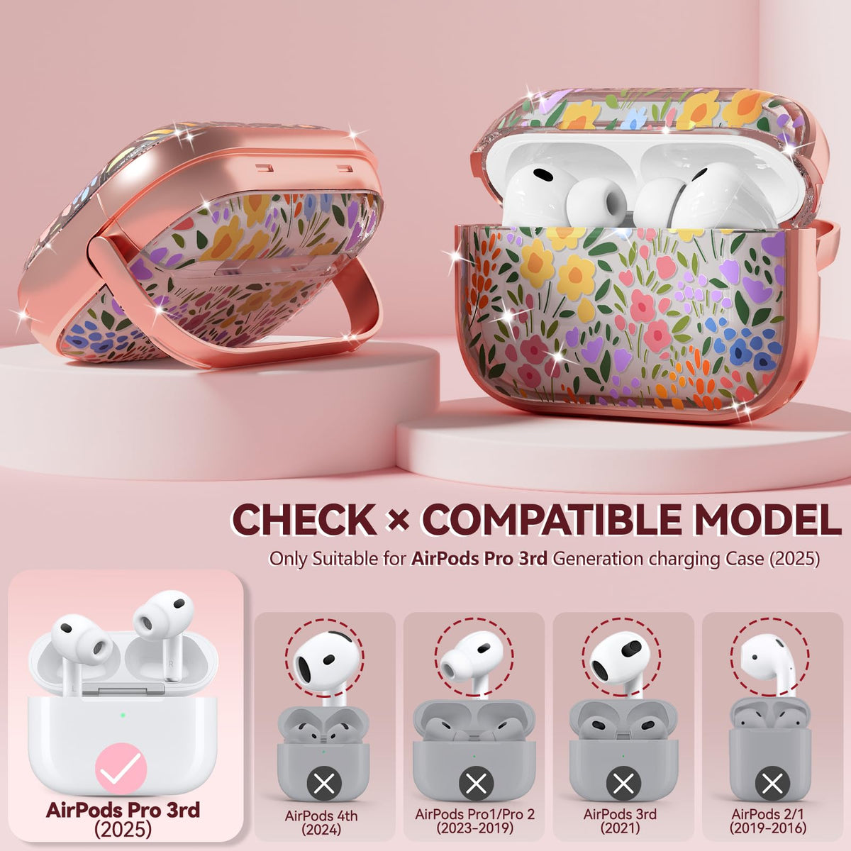 Inesore floral design case for AirPods Pro 3 adds cute style and protection.