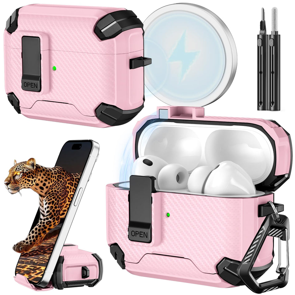 Inesore AirPods Pro 3 case front view with built-in stand for hands-free viewing