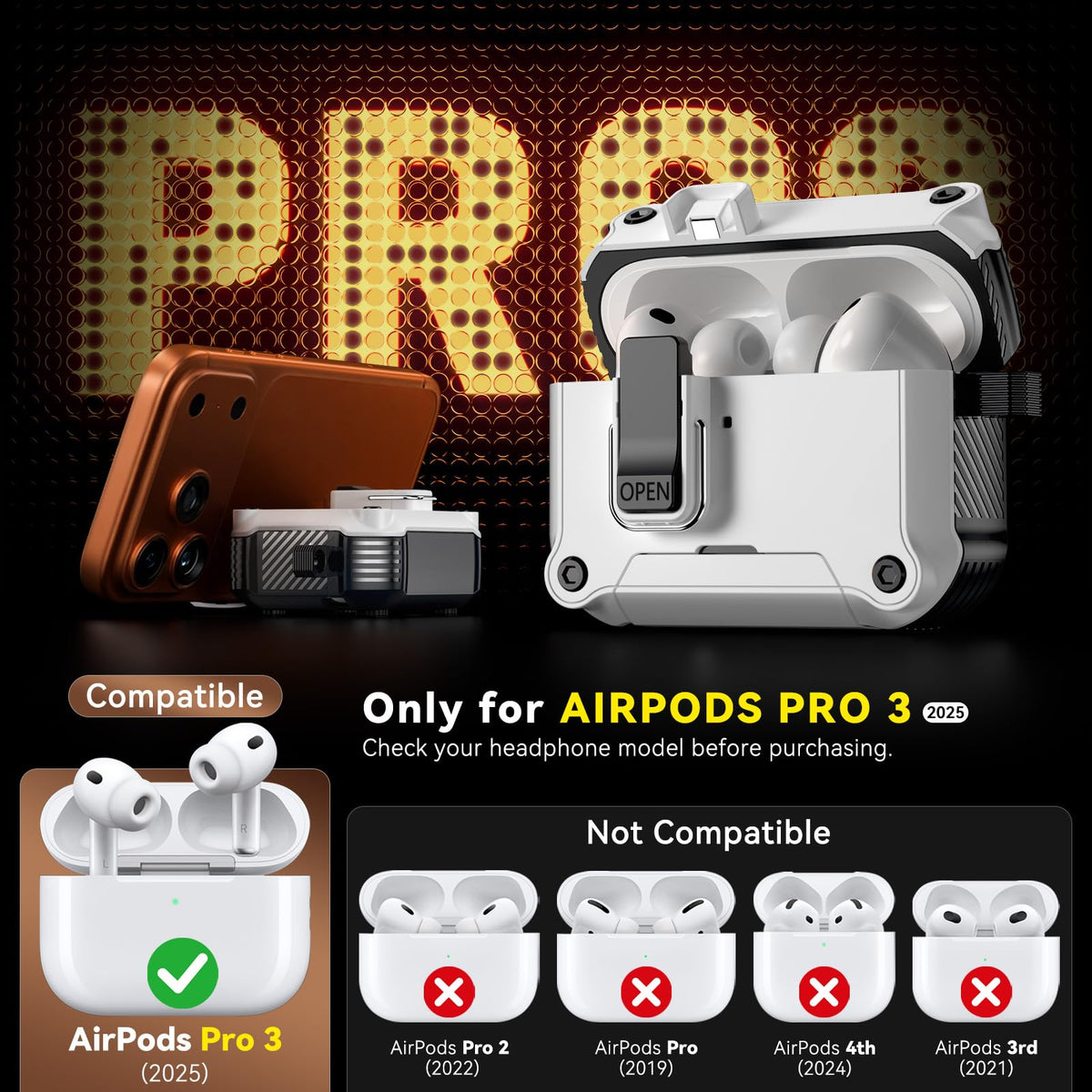 Inesore AirPods Pro 3 case lock function enables easy one-handed operation.