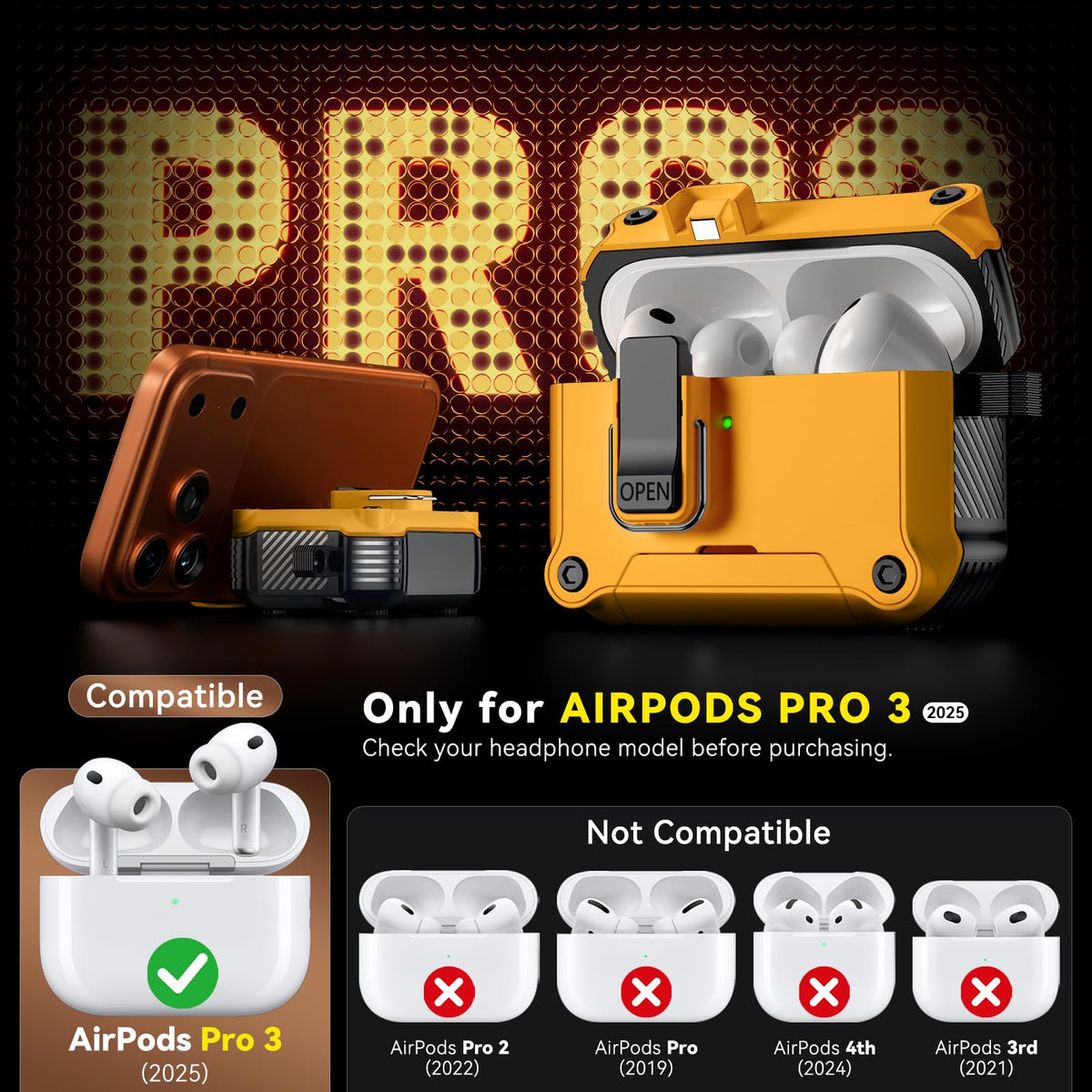Inesore AirPods Pro 3 case with MagSafe compatibility supports easy wireless charging.