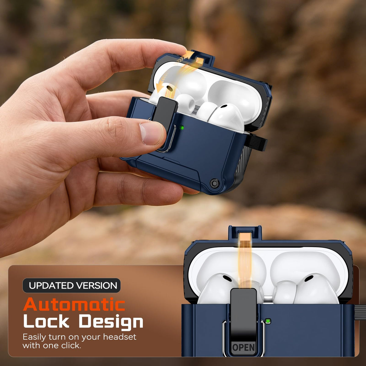 Inesore AirPods Pro 3 case snap with automatic one-hand opening.