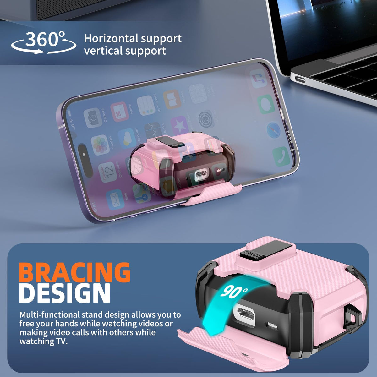 Inesore AirPods Pro 3 case showing stand function for video calls