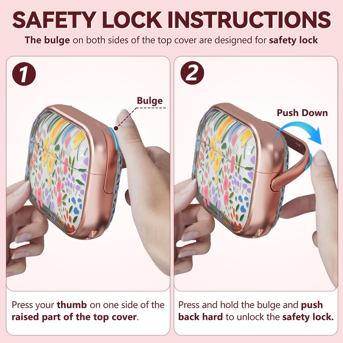 Inesore top cover lock prevents accidental openings during use.