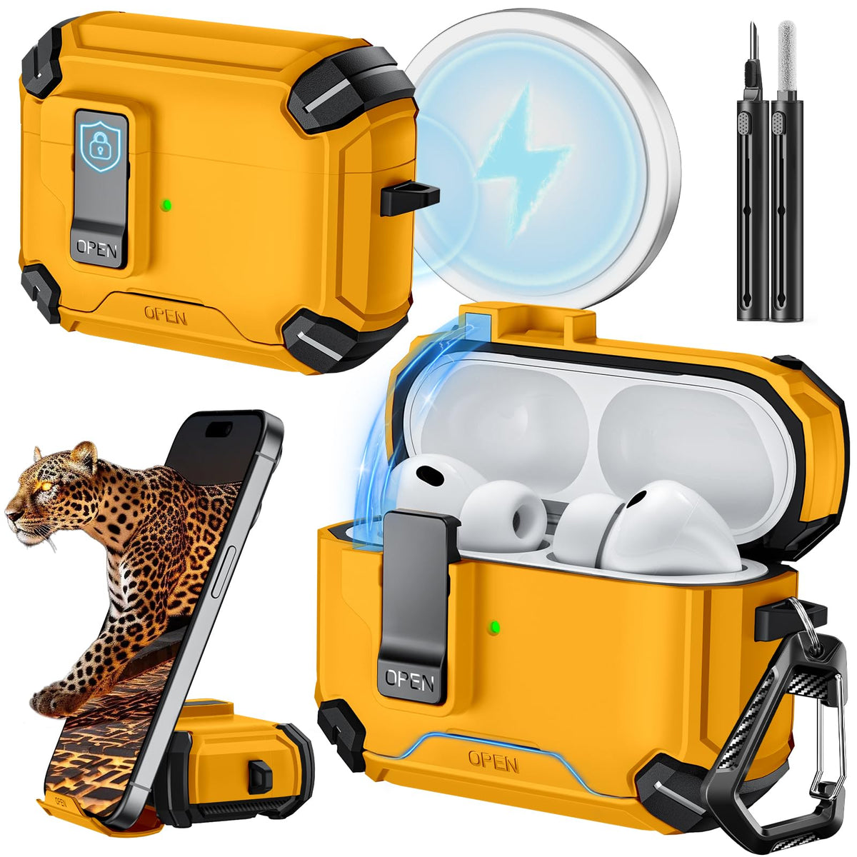 Inesore AirPods Pro 3 Case yellow front view with protective slim profile.