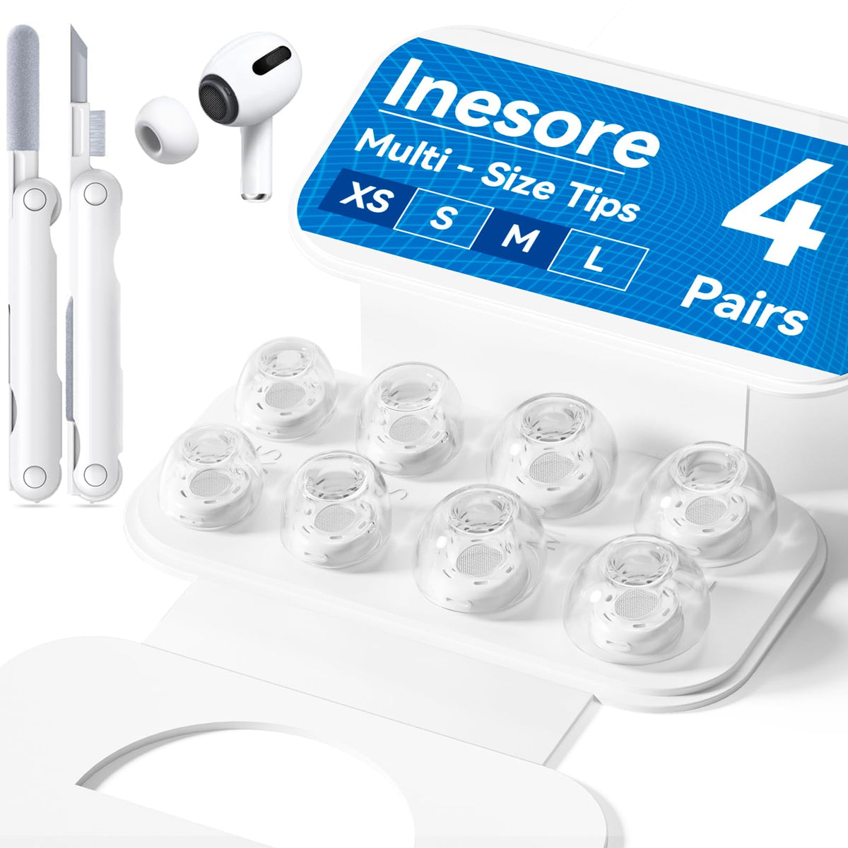Inesore airpods pro clear ear tips 4-pairs for improved comfort and noise isolation