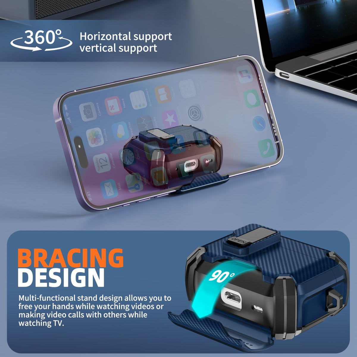 Inesore AirPods Pro 3 case built-in stand supports hands-free viewing