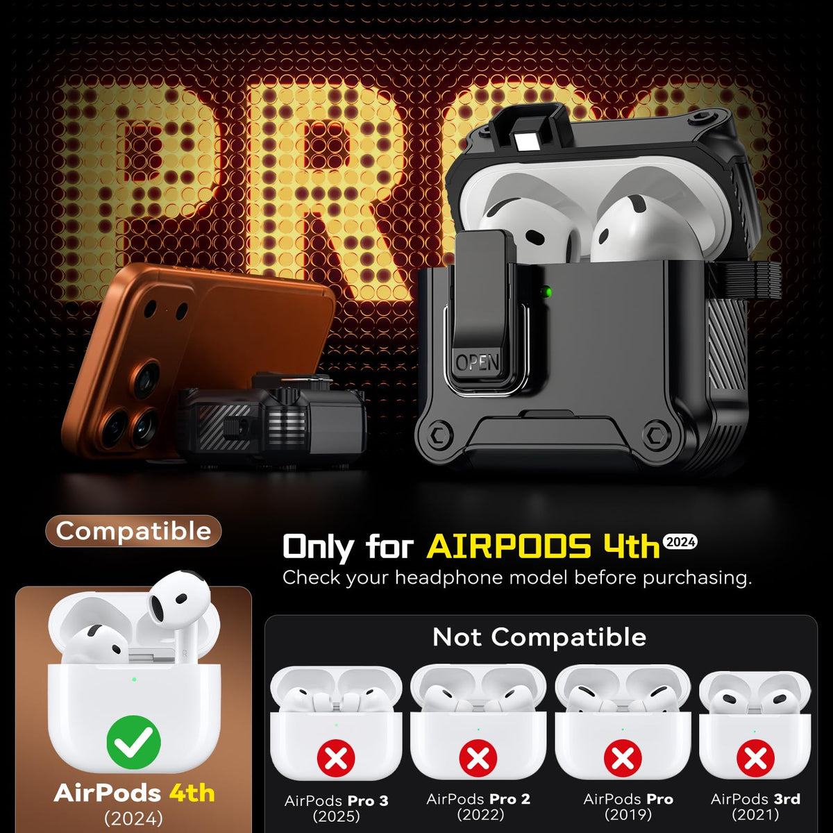 Inesore AirPods 4 case lid latch shows full closure during transport.