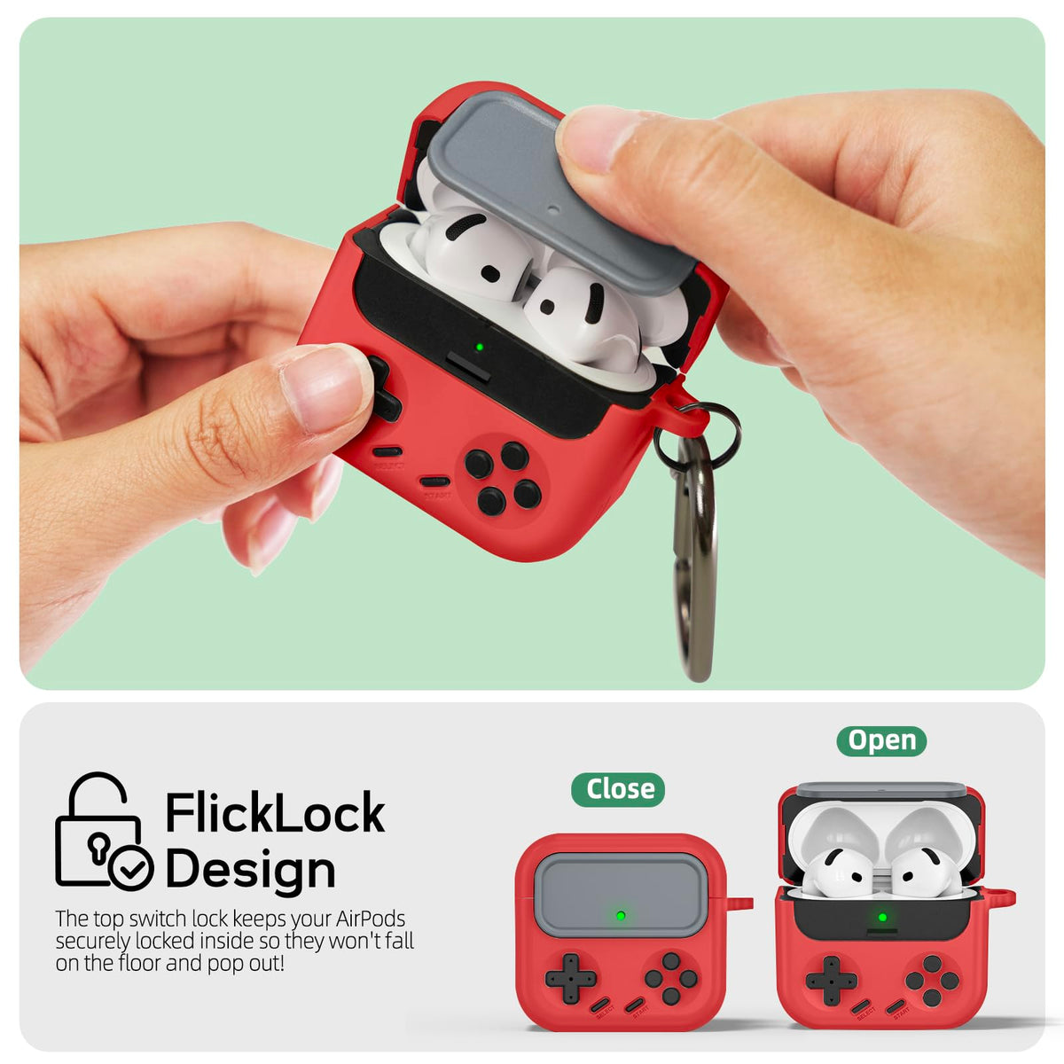 Inesore AirPods 4 case with keychain for quick travel accessibility.
