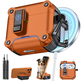 Inesore AirPods 4 orange lock stand case enables hands-free viewing on the go.