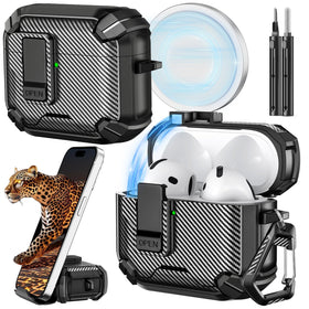 Inesore AirPods 4 case with stand and lock for hands-free viewing.