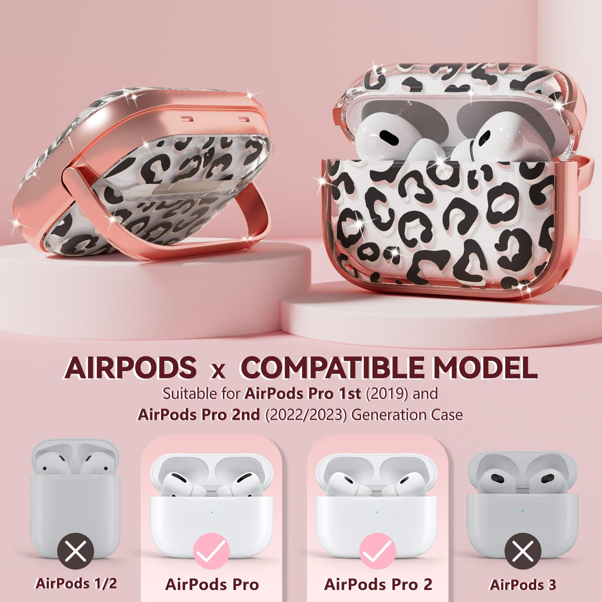 Inesore leopard print case with clear interior for AirPods Pro 2.