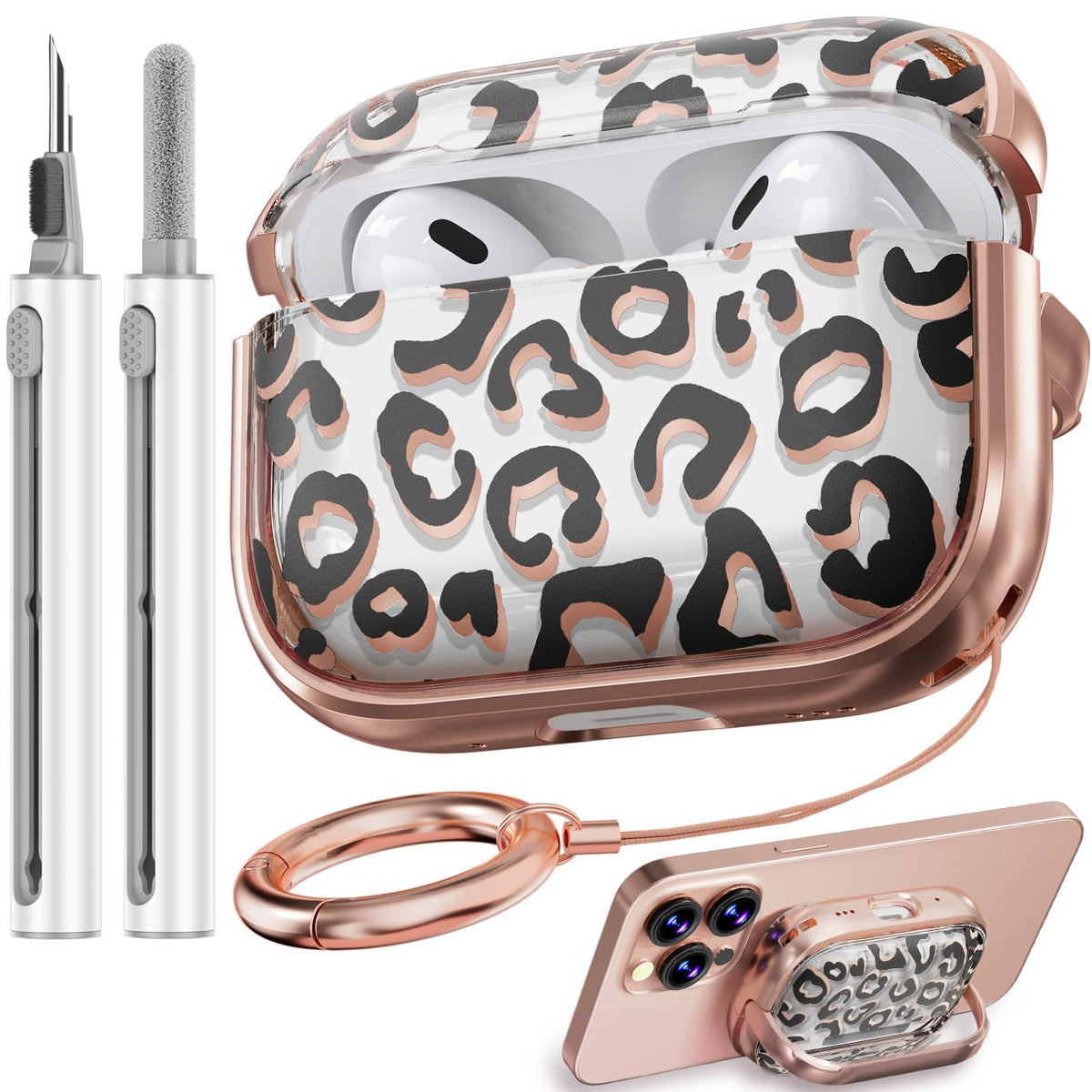 Inesore leopard print AirPods Pro case with secure lock.
