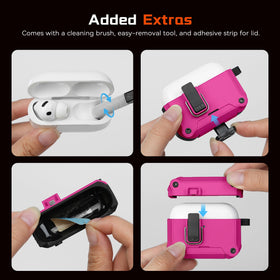 Inesore packaging includes case cover, cleaning kit, and keychain
