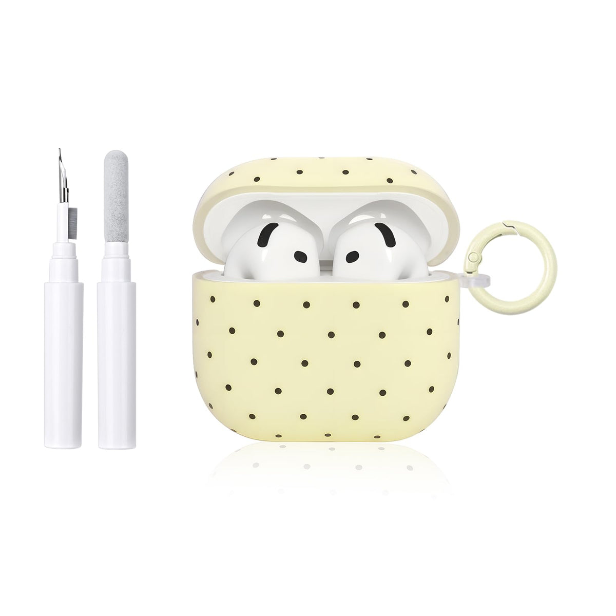 The inewateri AirPods 4 polka-dot yellow case protects from drops and adds cheerful style.