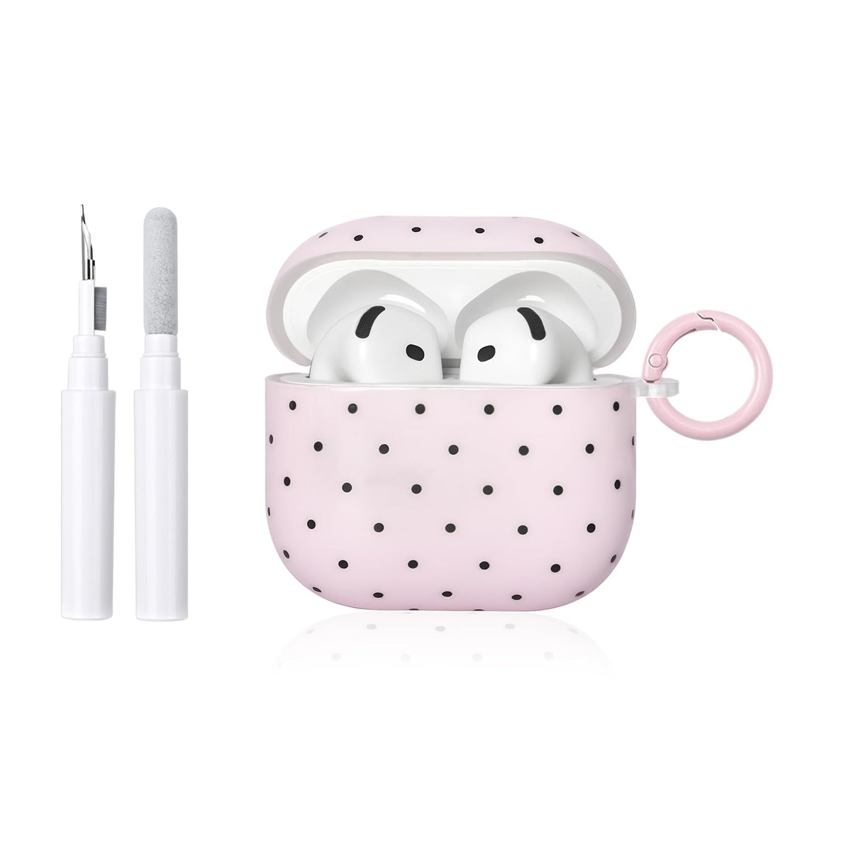inewateri AirPods 4 case with pink polka dots offering stylish protection on the go