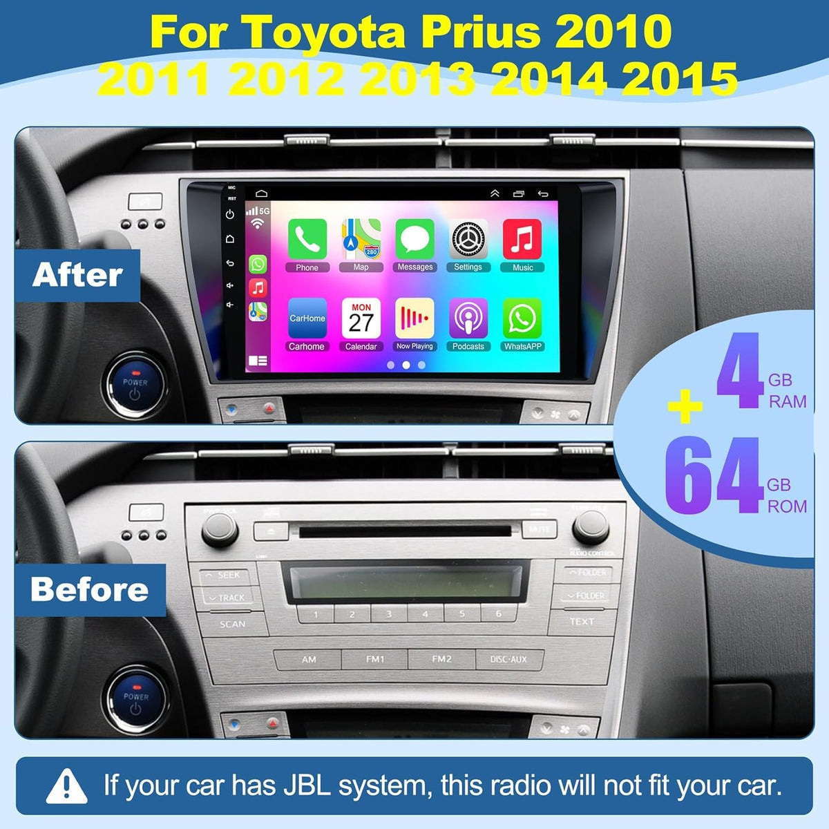 Inexaccessories Prius carplay-android-auto setup enables safer hands-free operation.