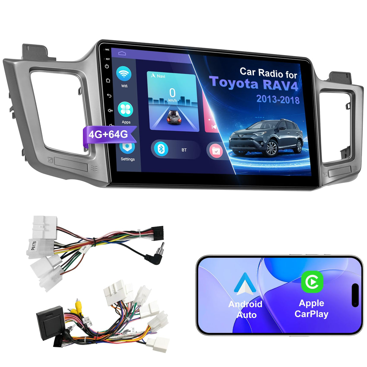 Inexaccessories RAV4 10.1-inch IPS touchscreen for easy control.
