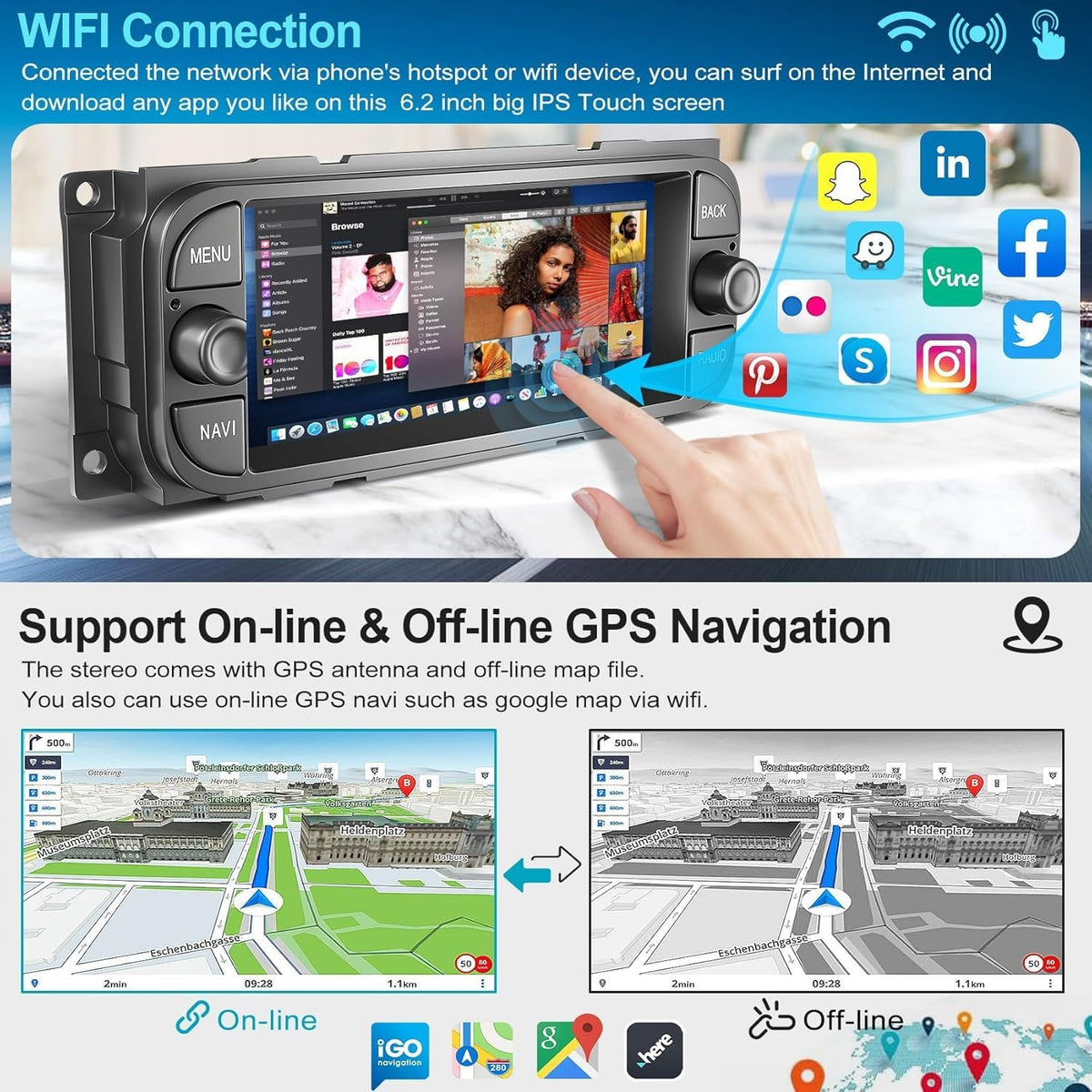 Inexaccessories rearview camera input providing a wide 170 degree view for reversing.