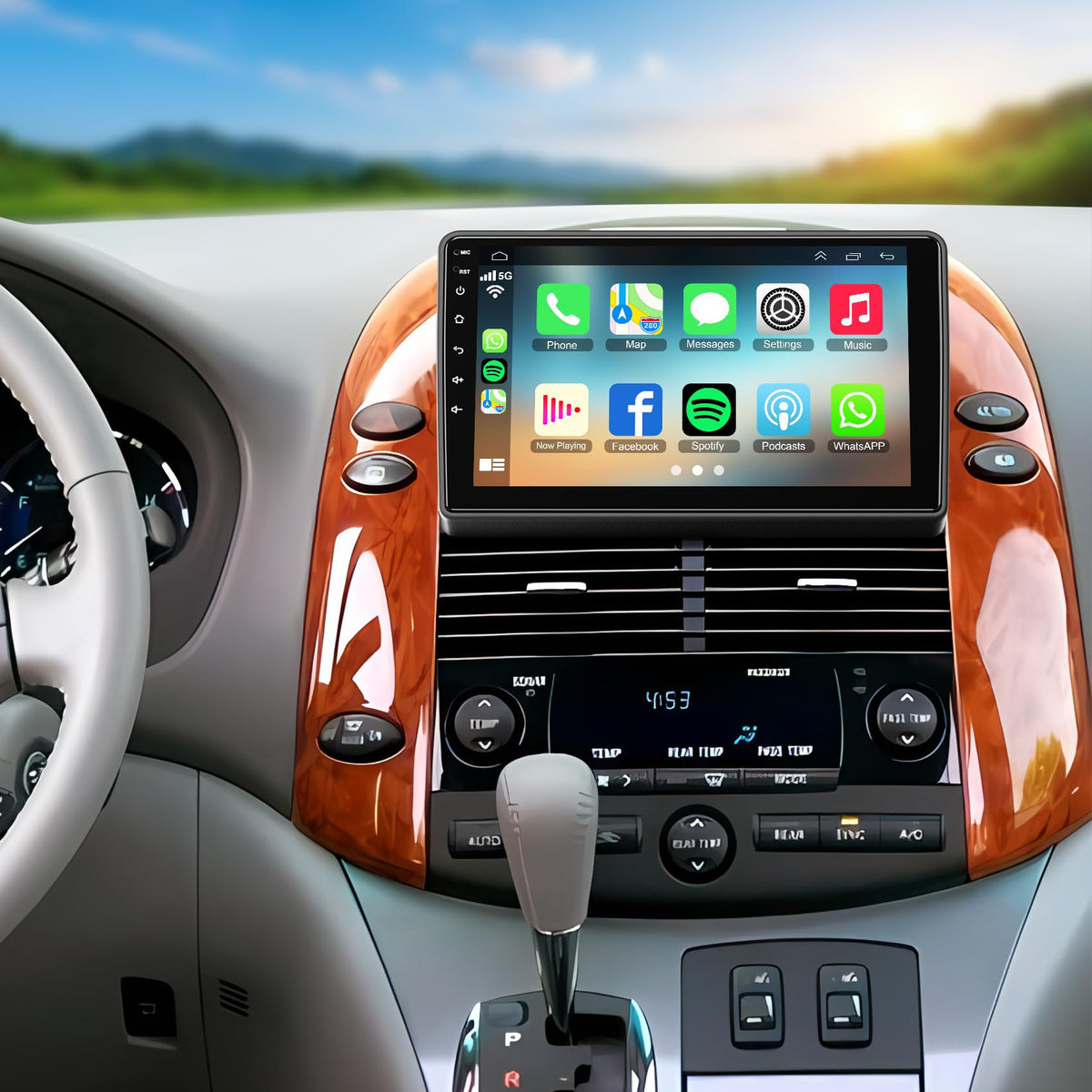 Inexaccessories Android radio front view with 9-inch screen for easy navigation