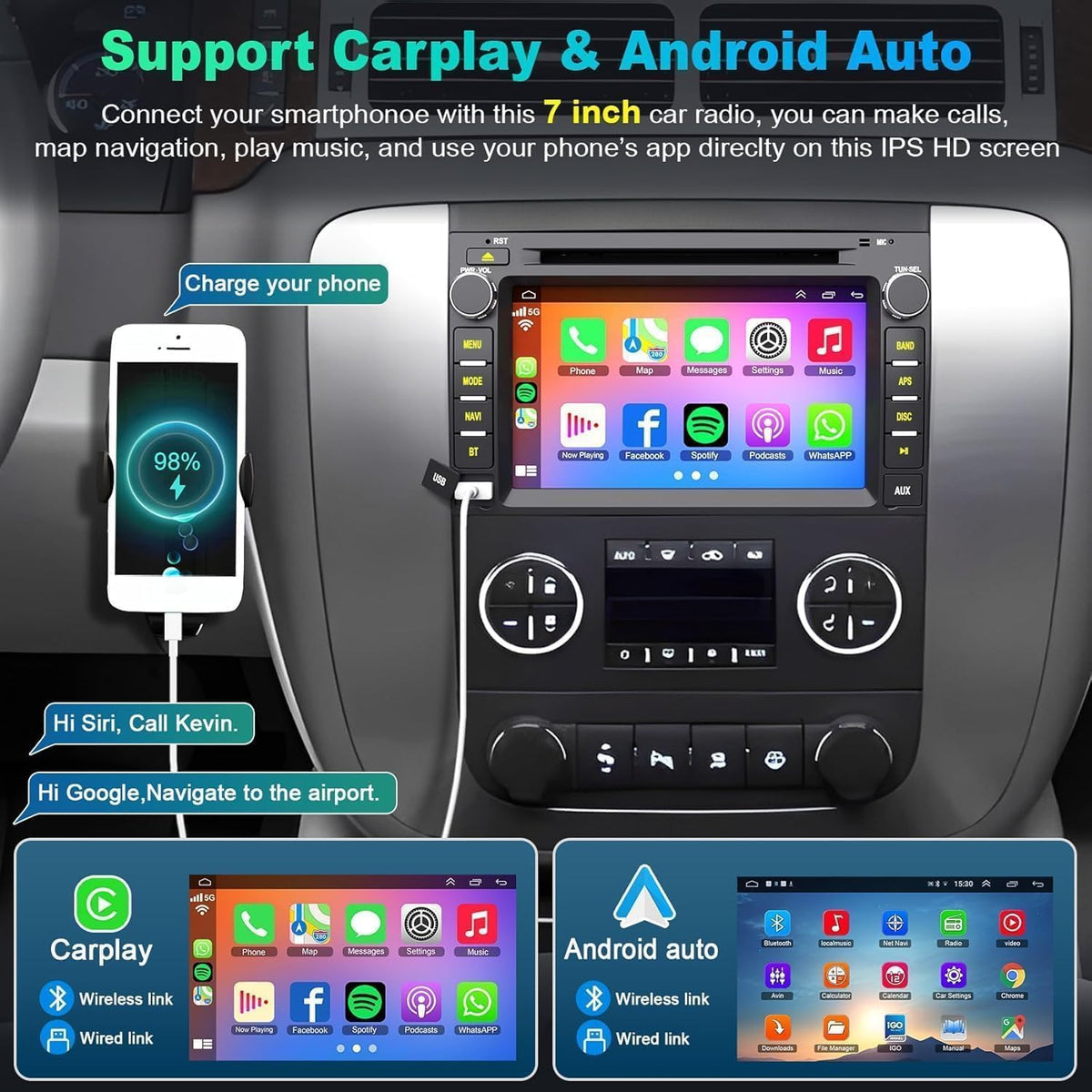 Inexaccessories wireless CarPlay and Android Auto for hands-free device access.