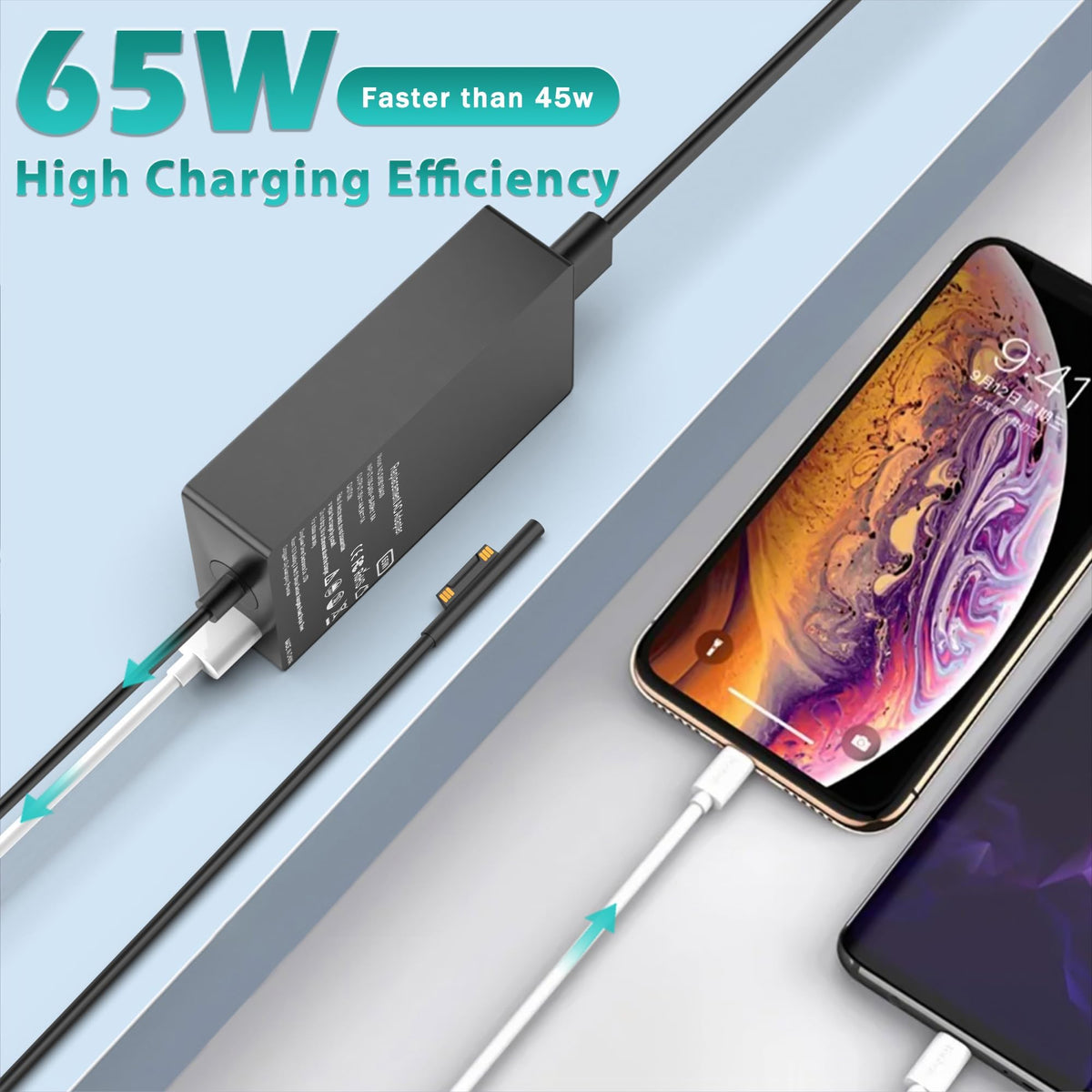 INEXEWOC 65W charger compatible with Surface Laptop models for flexible setup.