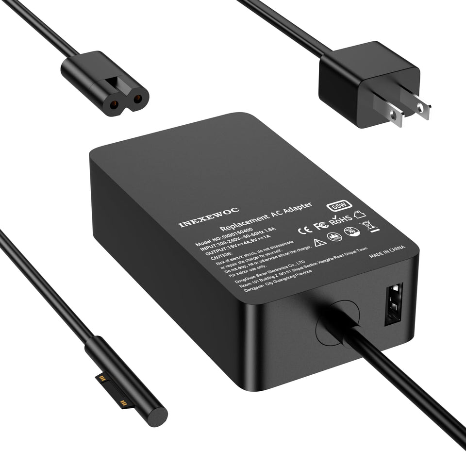 INEXEWOC 65W Surface Pro charger on desk ready for quick daily charging.