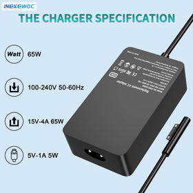 INEXEWOC 65W charger with USB port enables simultaneous charging.