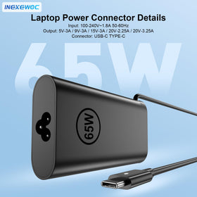 INEXEWOC 65W USB-C charger with Chromebook 3100, steady charging for classrooms.