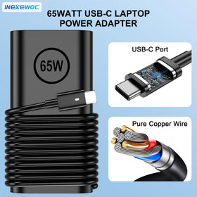 INEXEWOC 65W compact design charger, slim adapter for desk or bag.