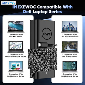 INEXEWOC 65W USB-C charger compatible with Dell Latitude laptops and more.
