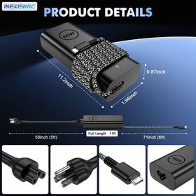 INEXEWOC 65W USB-C charger side with connectors, easy plug-in access.