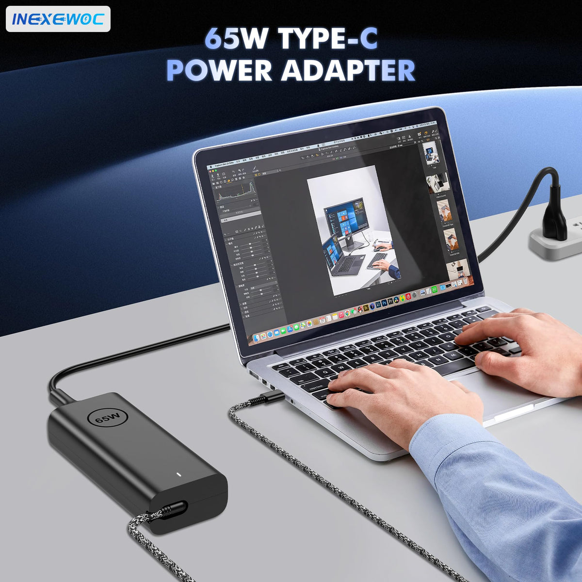 INEXEWOC 65W USB-C charger suitable for XPS and Inspiron lines.