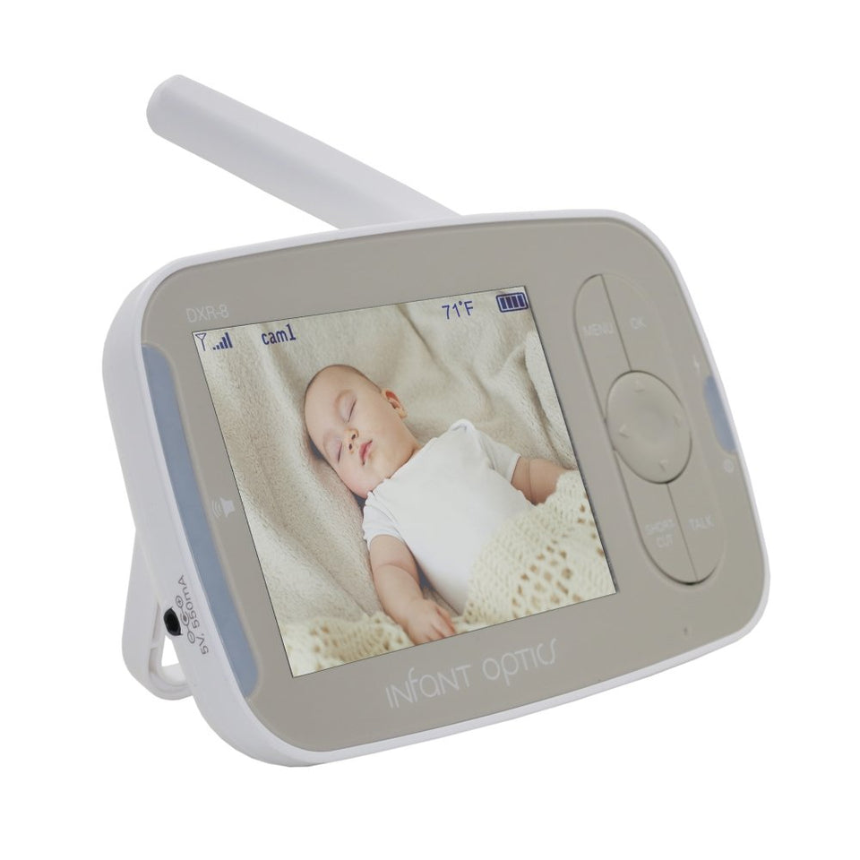 Infant Optics DXR-8 monitor front view showing screen and easy control, reliable parenting