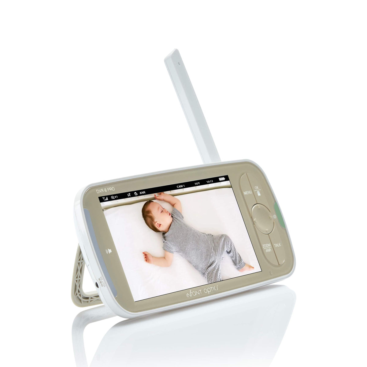 Infant Optics DXR-8 PRO rear label and ports visible for easy connection reference