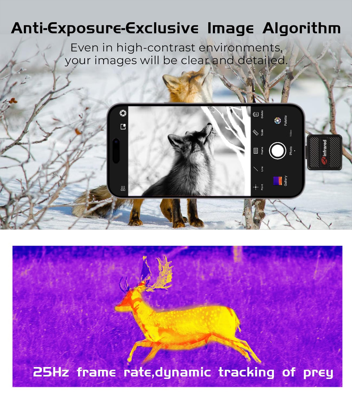 InfiRay T2 Pro dual-mode switch for clear and highlighted views.