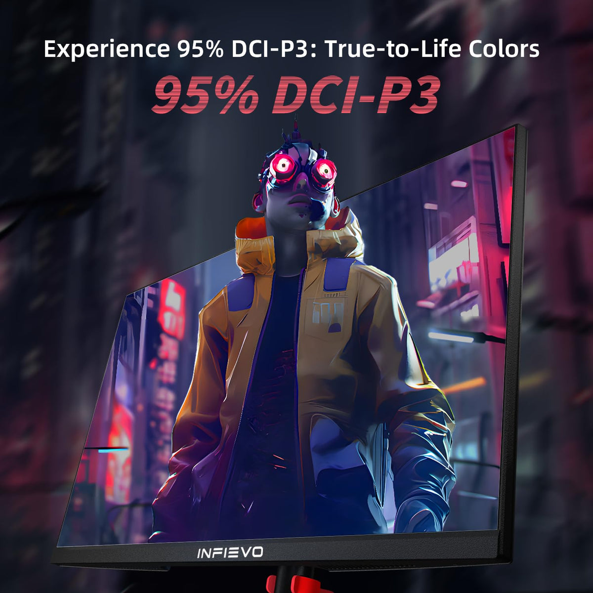 INFIEVO 27-inch gaming monitor DCI-P3 coverage delivers vibrant, cinema-like colors.