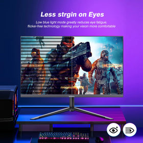 INFIEVO 27-inch gaming monitor ergonomic stand enabling flexible setups.