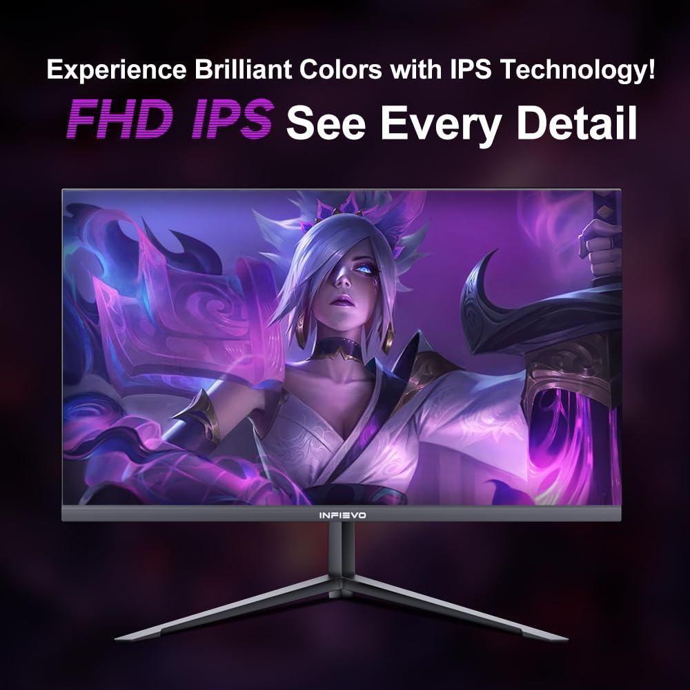 INFIEVO IPS panel with 1ms response clarifies fast-moving game scenes.