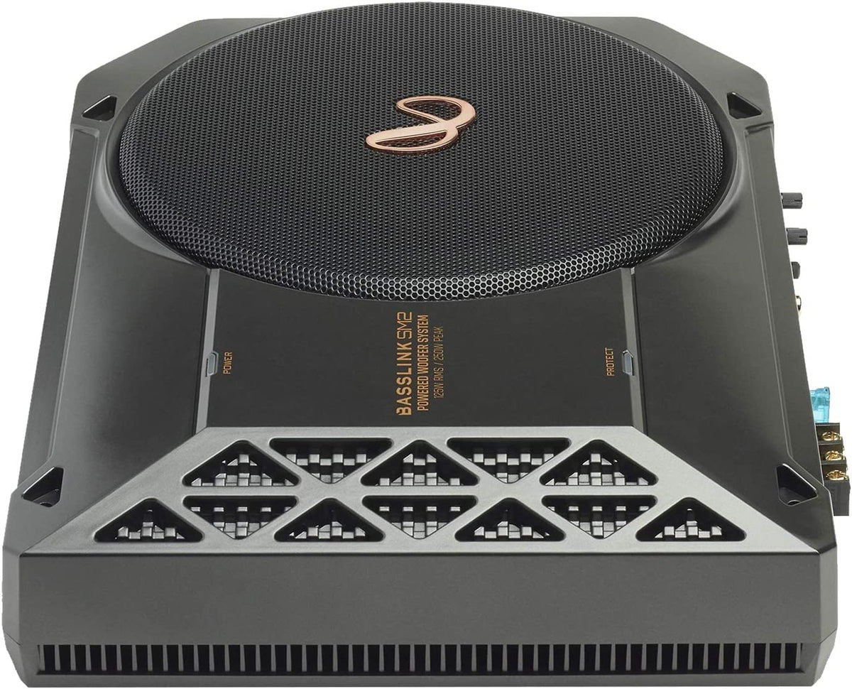 Infinity BassLink SM2 closeup of the 8 inch woofer delivering tight, low-end response.