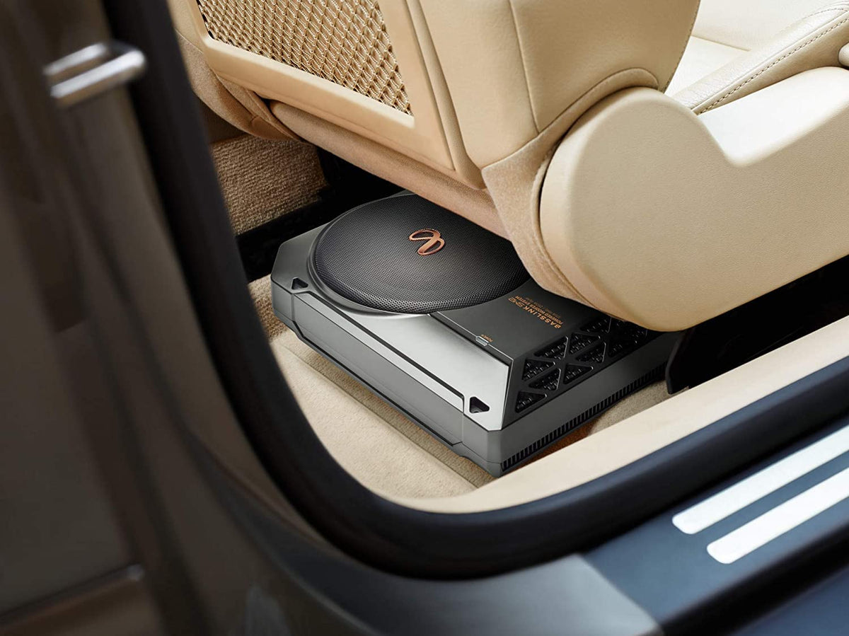 Infinity BassLink SM2 installed under seat preserves cabin space while enhancing audio.