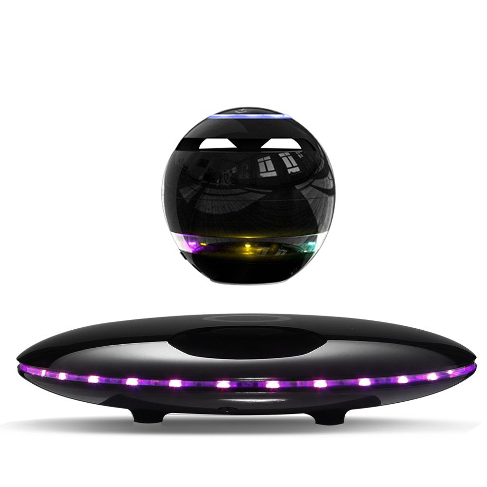 Infinity Orb levitating speaker on a desk with glowing base lights