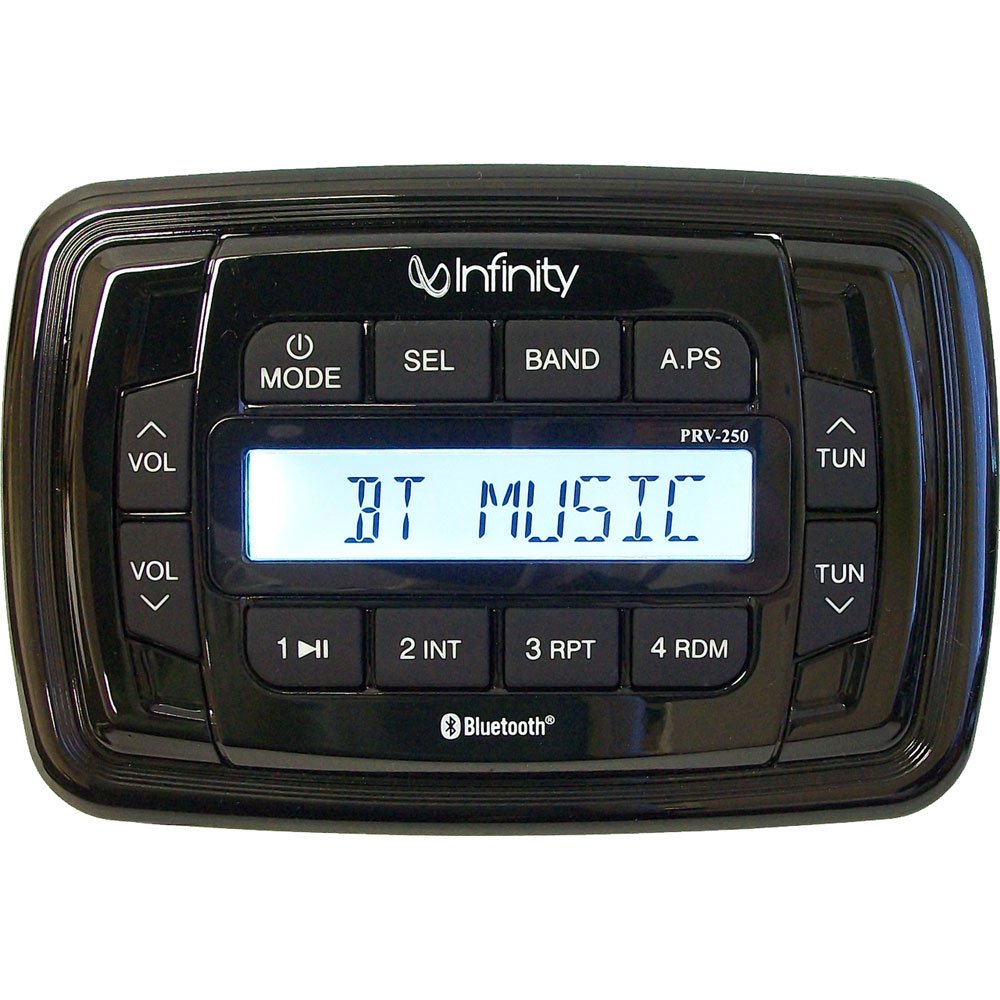 Infinity PRV250 control-panel close-up highlighting Bluetooth streaming and easy use.