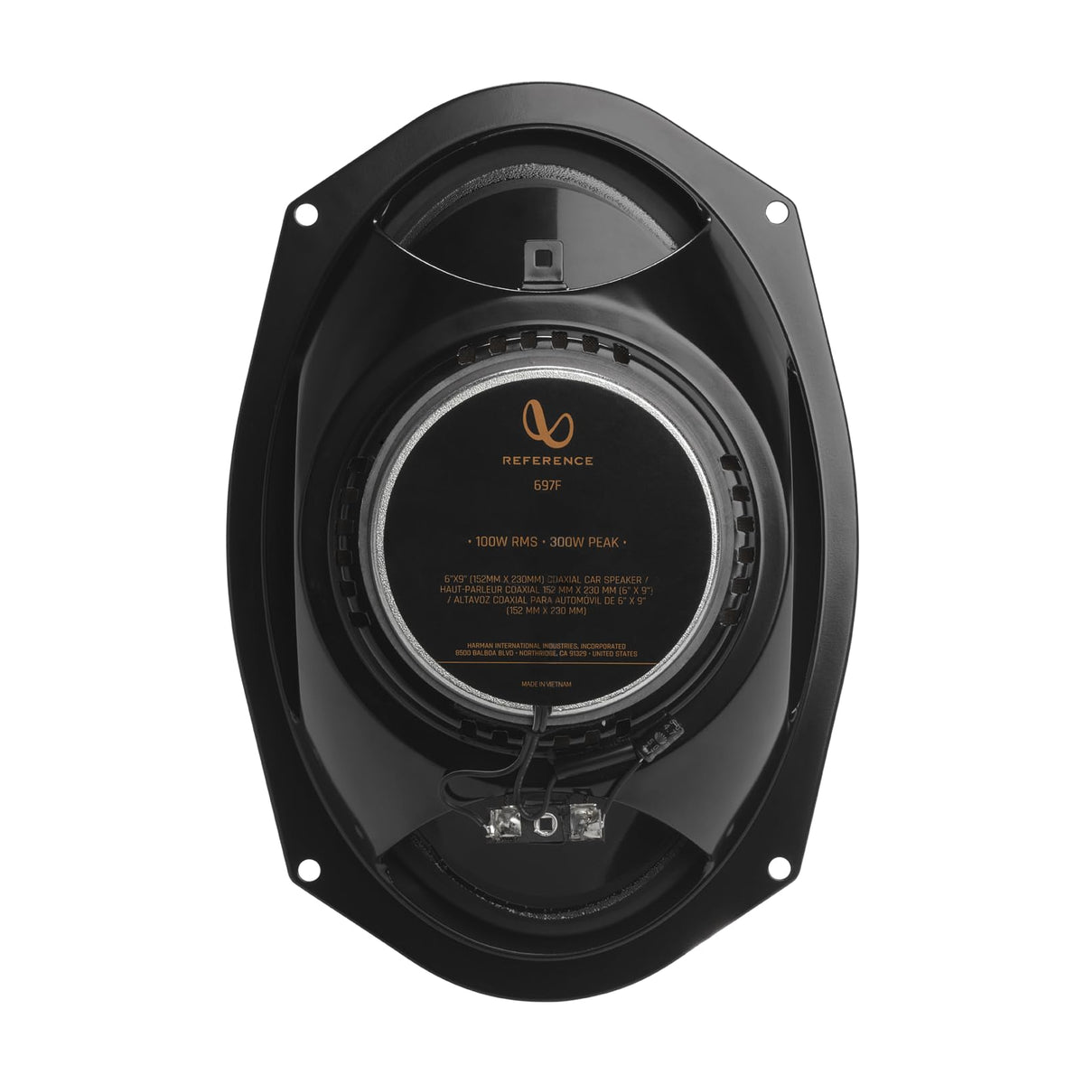 Infinity REF697F mounting housing showing compact fit for versatile vehicle installations