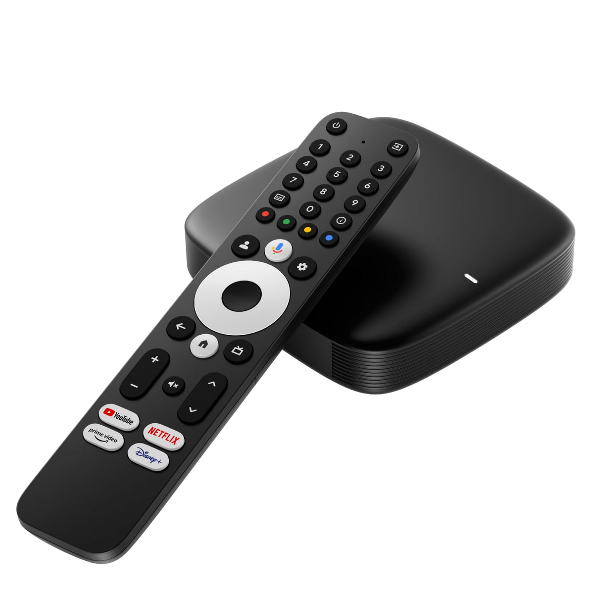Infomir MAG555 front view showing a compact streaming box