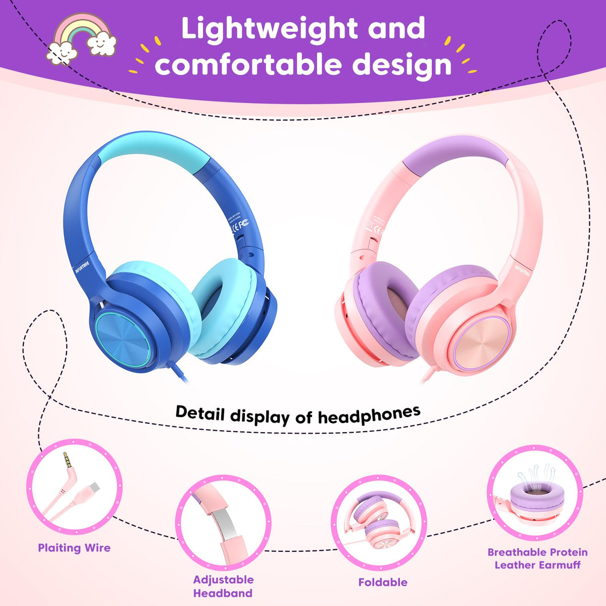 INFURTURE Kids Headphones 94dB limiter promotes safe listening
